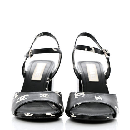 Chanel Printed Lambskin CC Sandals 39.5 Black White 2 of 11