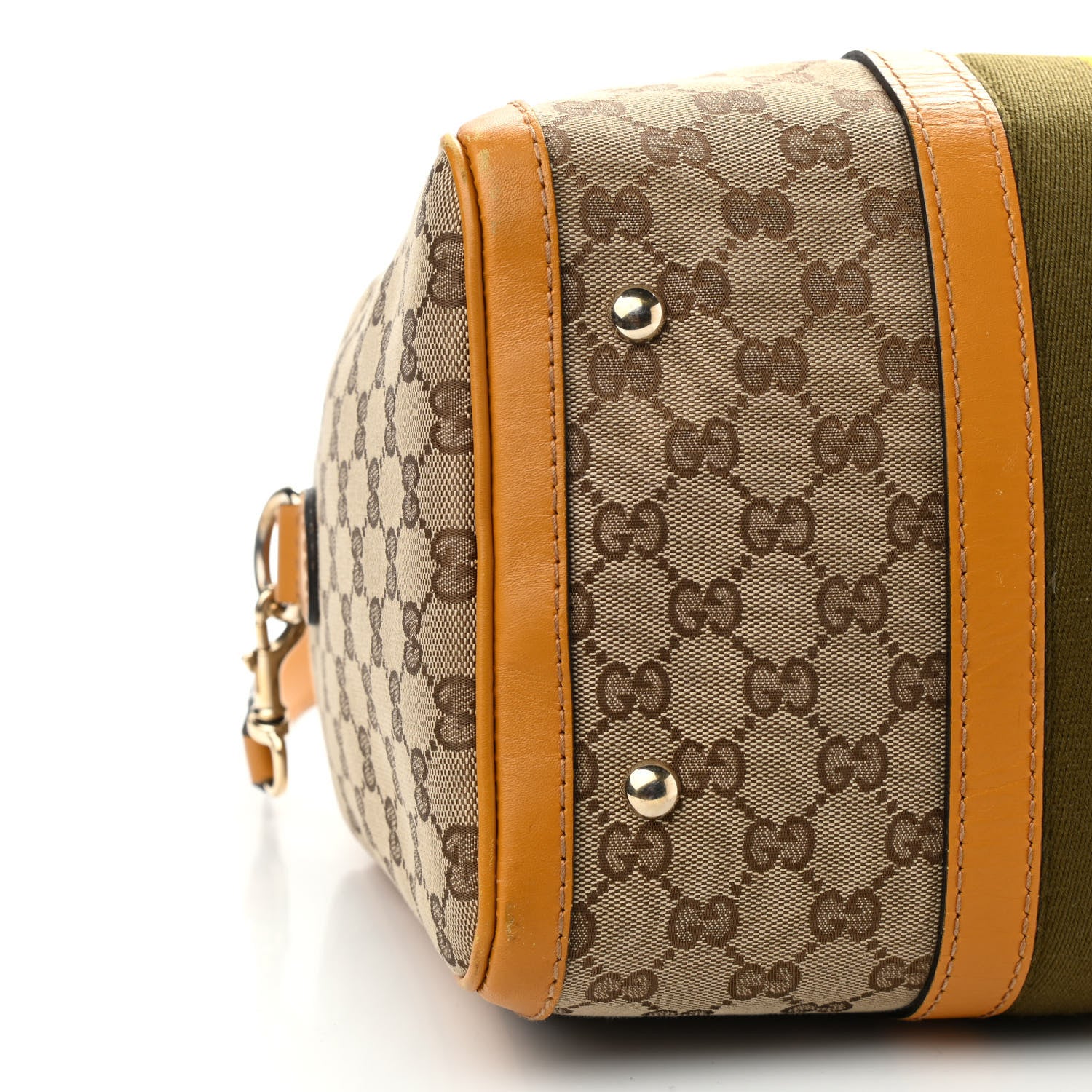 Gucci Monogram Selleria Calfskin Vintage Web Medium Boston Beige Ebony Yellow 8 of 14