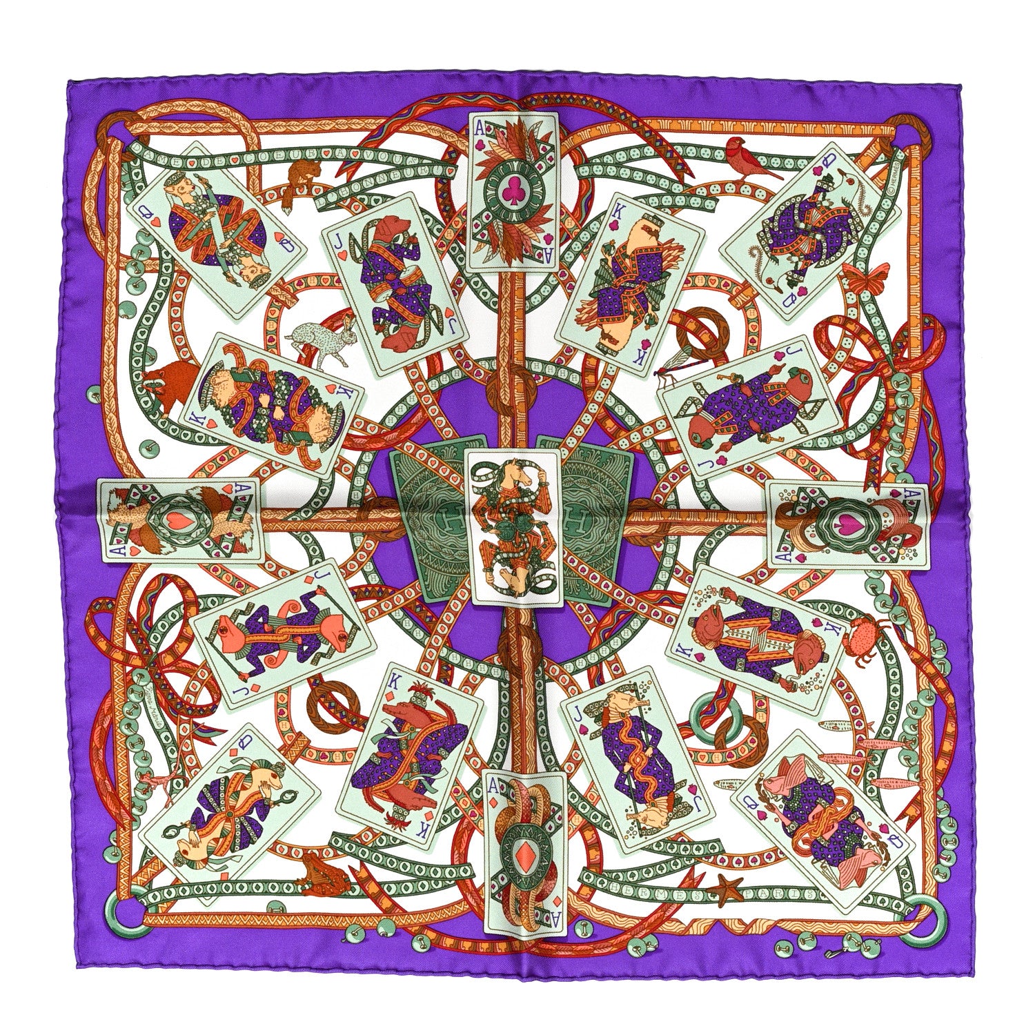Hermes Silk Twill Dame de Coeur Pocket Square Scarf 1 of 5