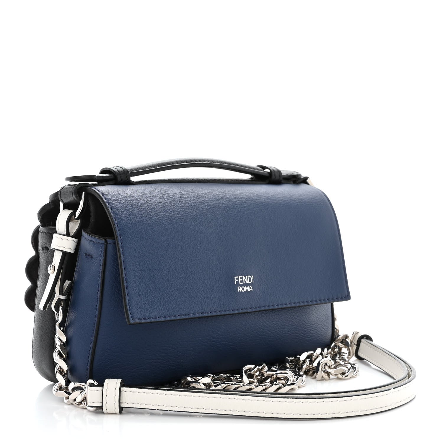 Fendi Vitello Dolce Flowers and Bows Scalloped Double Baguette Cuoio Blue Multicolor 3 of 13