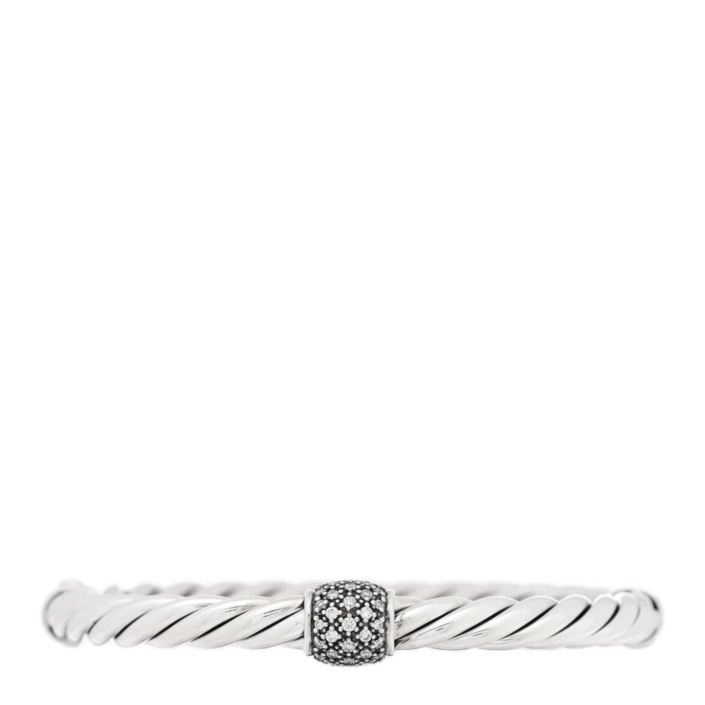 Sterling Silver Diamond 6mm Metro Cable Station Bangle Bracelet