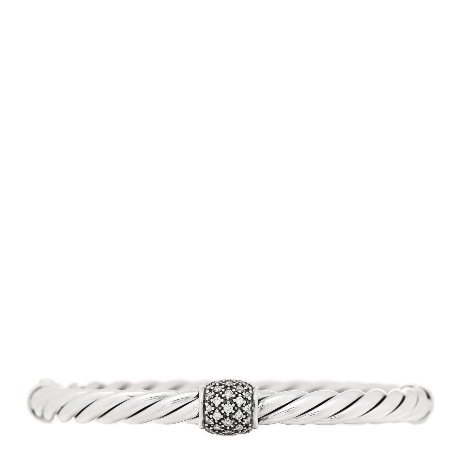 David Yurman Sterling Silver Diamond 6mm Metro Cable Station Bangle Bracelet 1 of 3