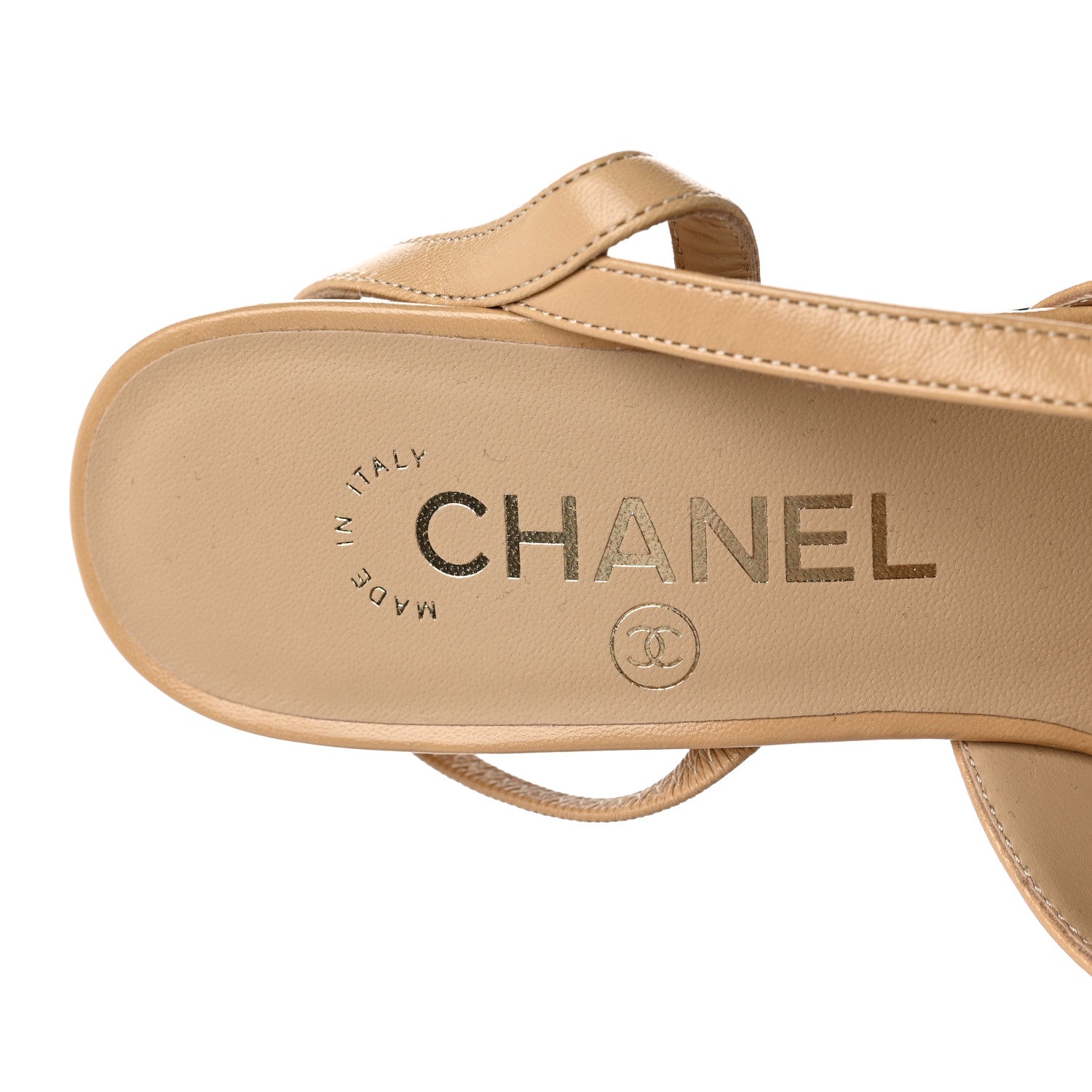 Chanel Goatskin Grosgrain Cap Toe CC Slingback Pumps 35.5 Beige Black 7 of 9