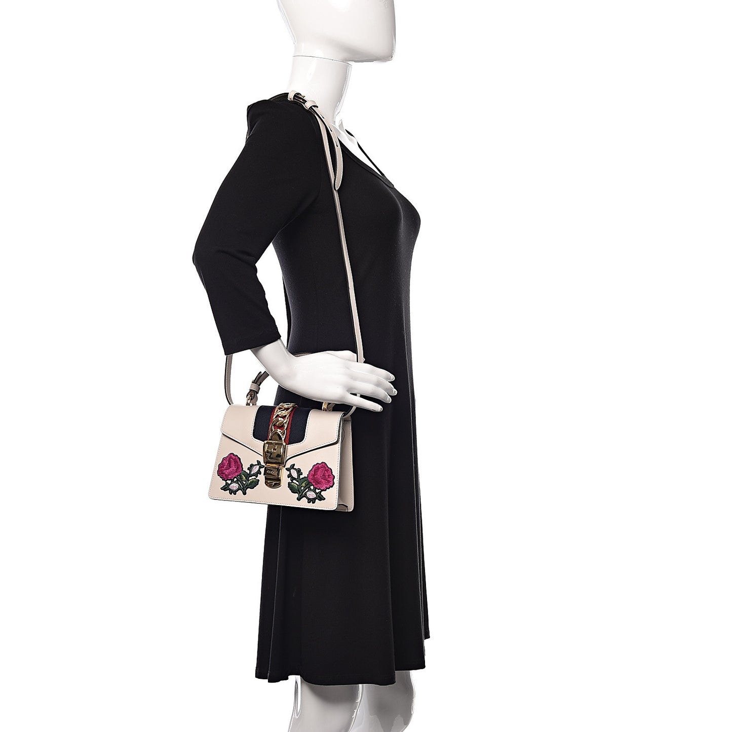Calfskin Embroidered Mini Sylvie Top Handle Bag White
