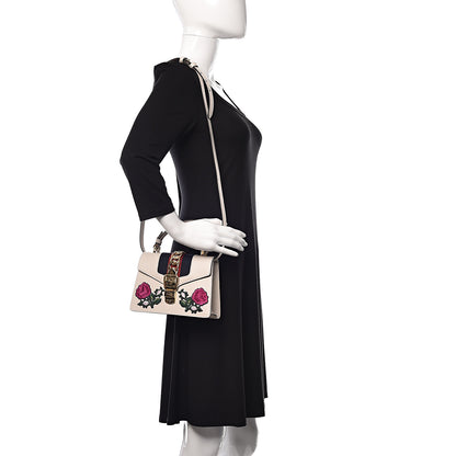Gucci Calfskin Embroidered Mini Sylvie Top Handle Bag White 2 of 11
