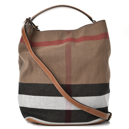 Burberry Canvas Mega Check Medium Ashby Hobo Saddle Brown 1 of 16