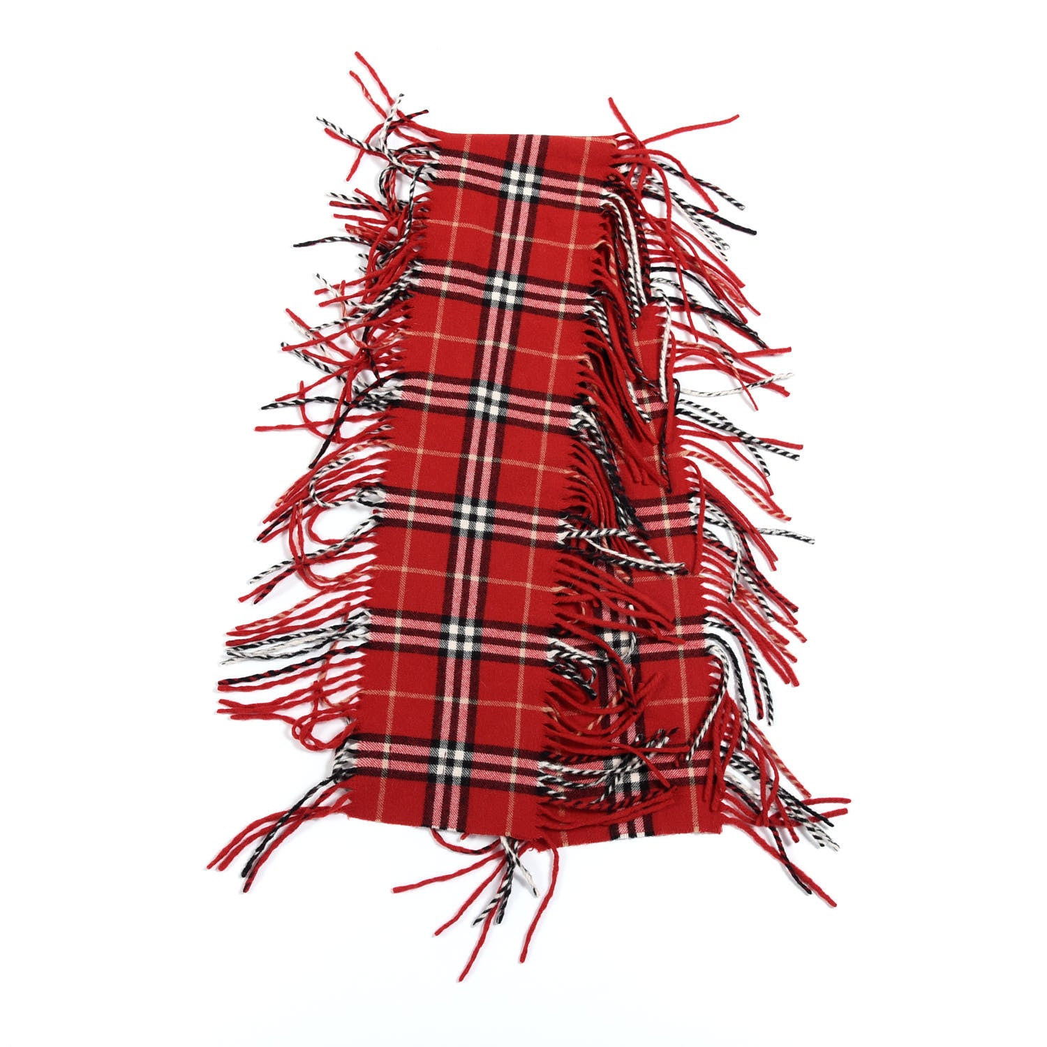 Burberry Cashmere Check Happy Fringe Scarf Red 2 of 3