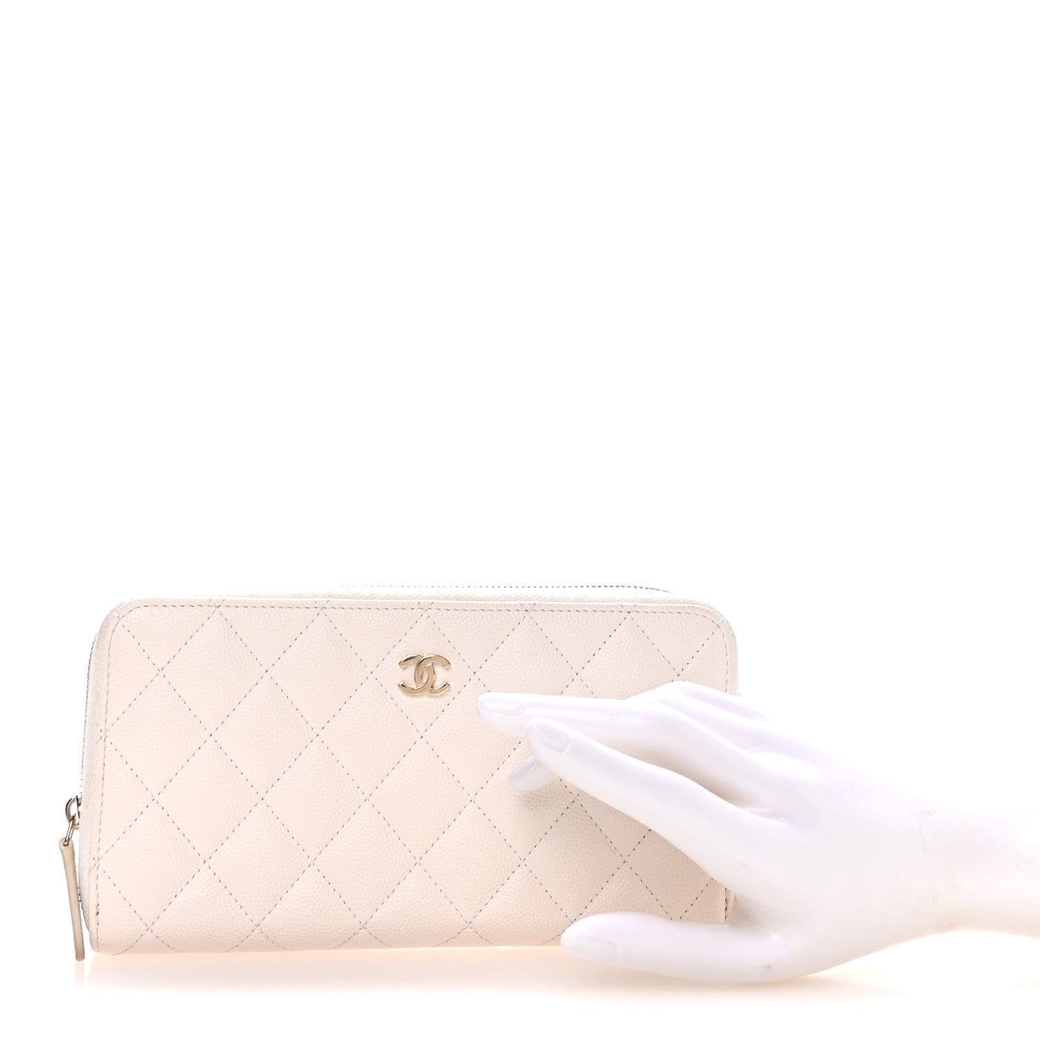 Chanel Caviar Quilted Large Gusset Zip Around Wallet White 2 of 9