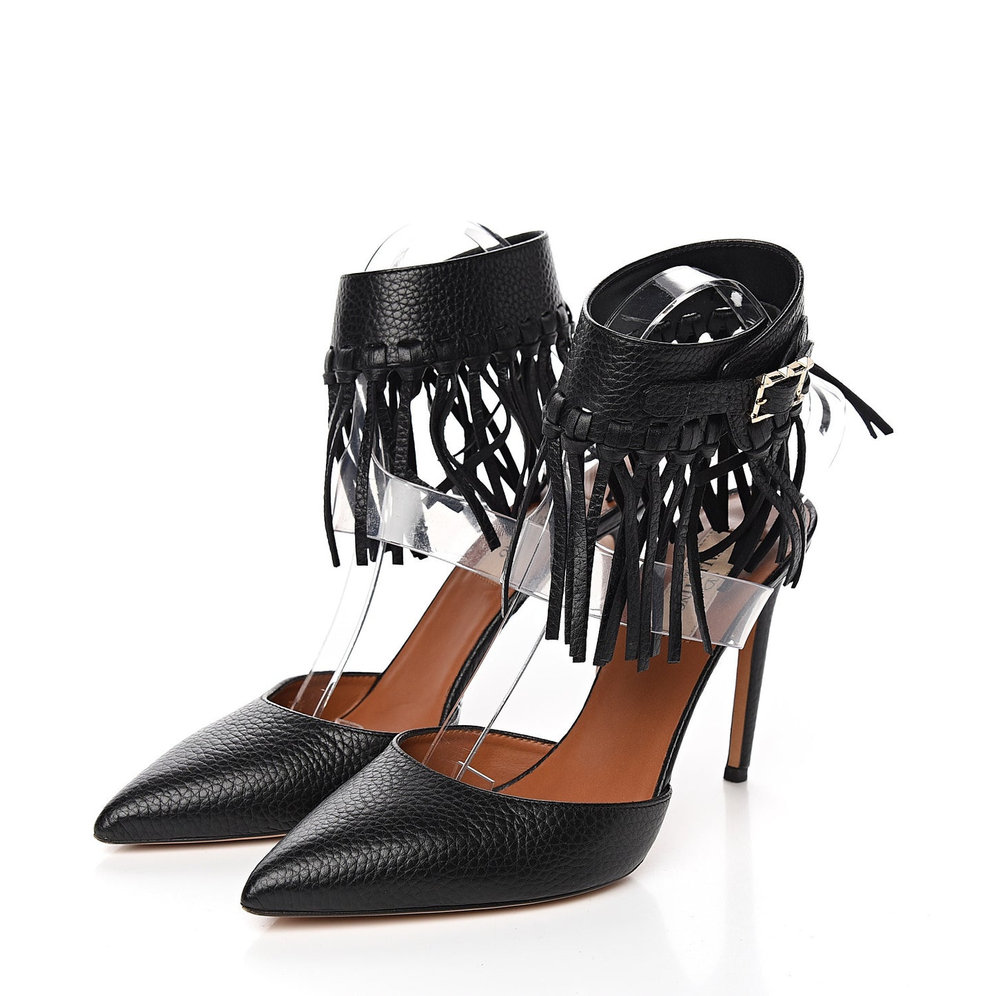 Calfskin C Rockee Fringe Pumps 37.5 Black