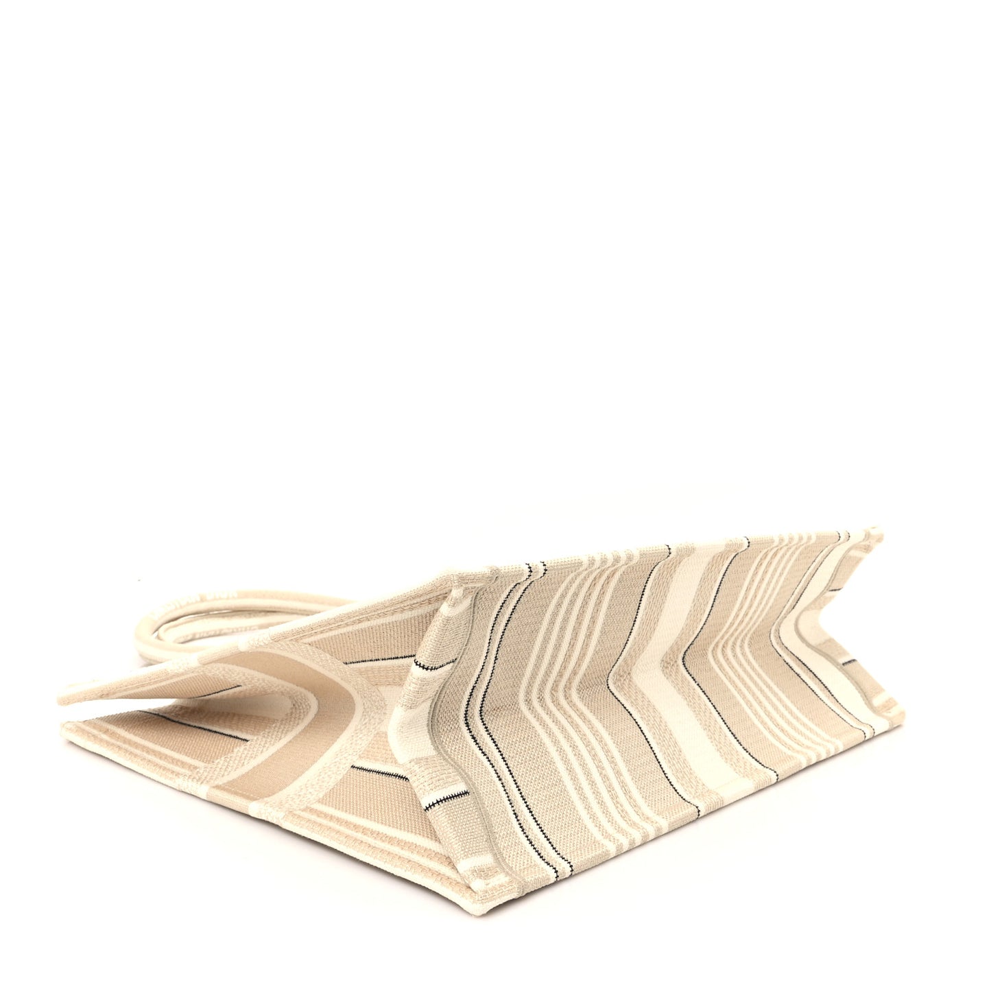 Canvas Embroidered Large Stripes Book Tote Beige