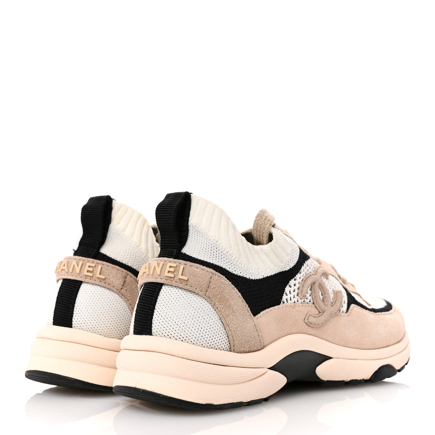 Chanel Mesh Suede Fabric Womens CC Sneakers 36 Light Pink White Black 5 of 10