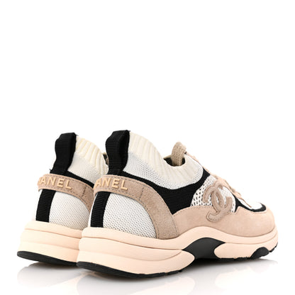 Chanel Mesh Suede Fabric Womens CC Sneakers 36 Light Pink White Black 5 of 10