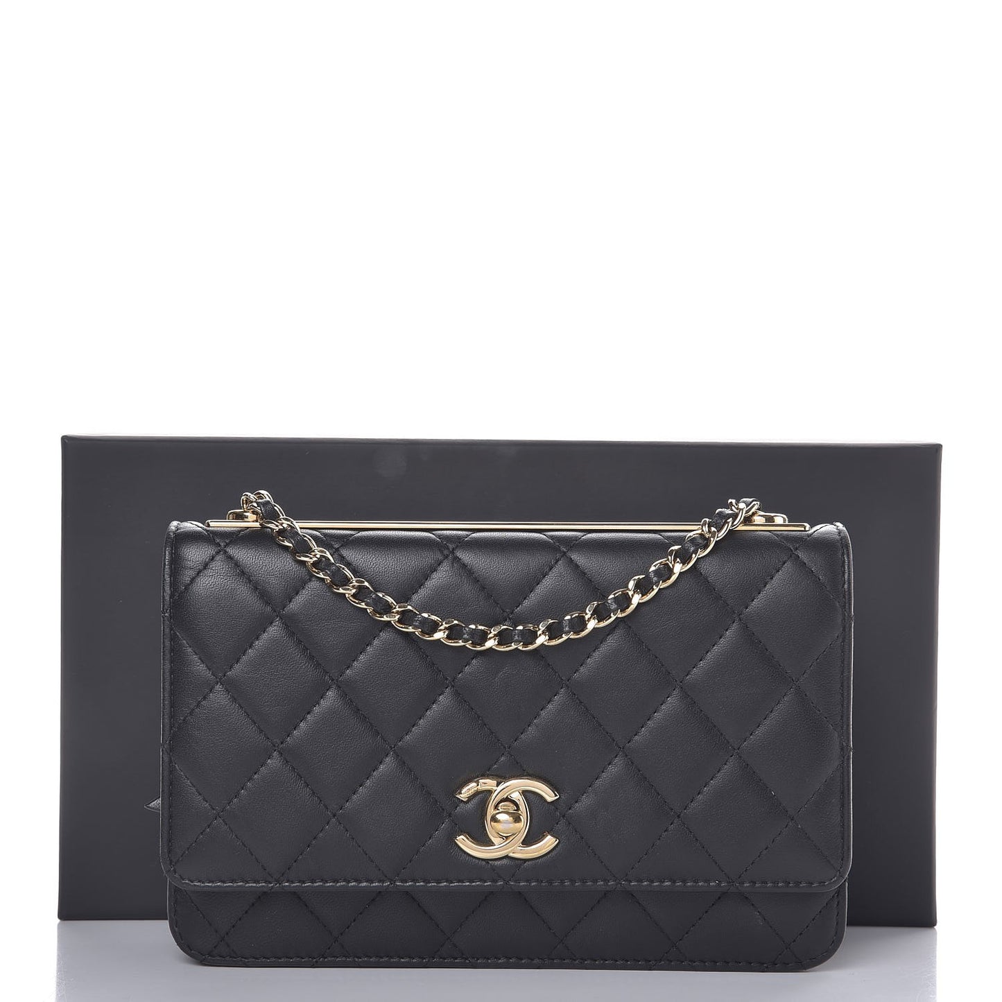 Lambskin Quilted Trendy CC Wallet On Chain WOC Black