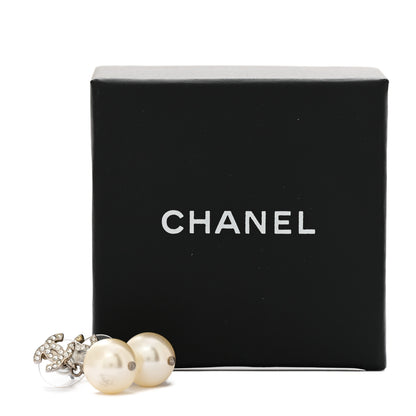 Chanel Crystal Pearl CC Drop Earrings Silver Pearly White 6 of 6