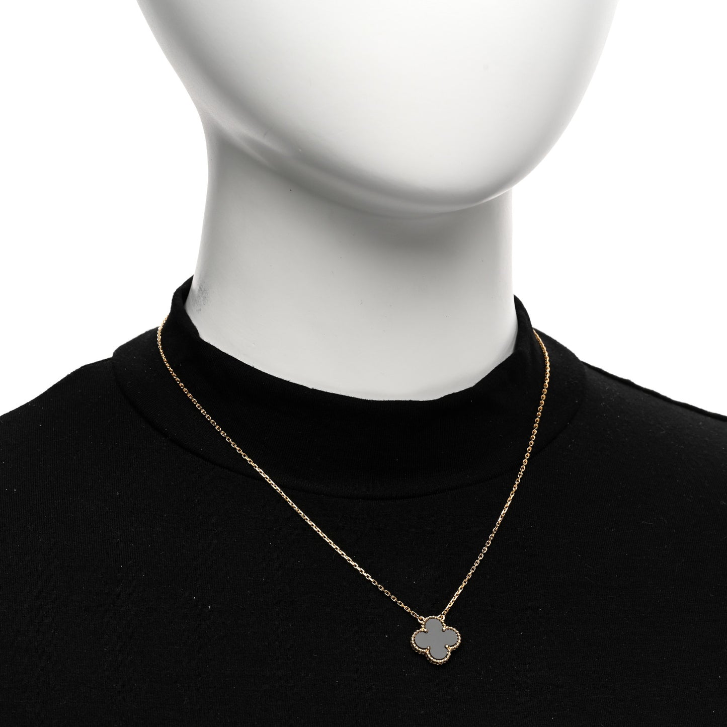 VAN CLEEF & ARPELS 18K Yellow Gold Black Onyx Vintage Alhambra Pendant Necklace