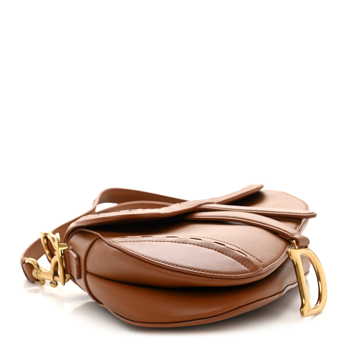 Bobby Calfskin Marquetry Saddle Bag With Strap Marron