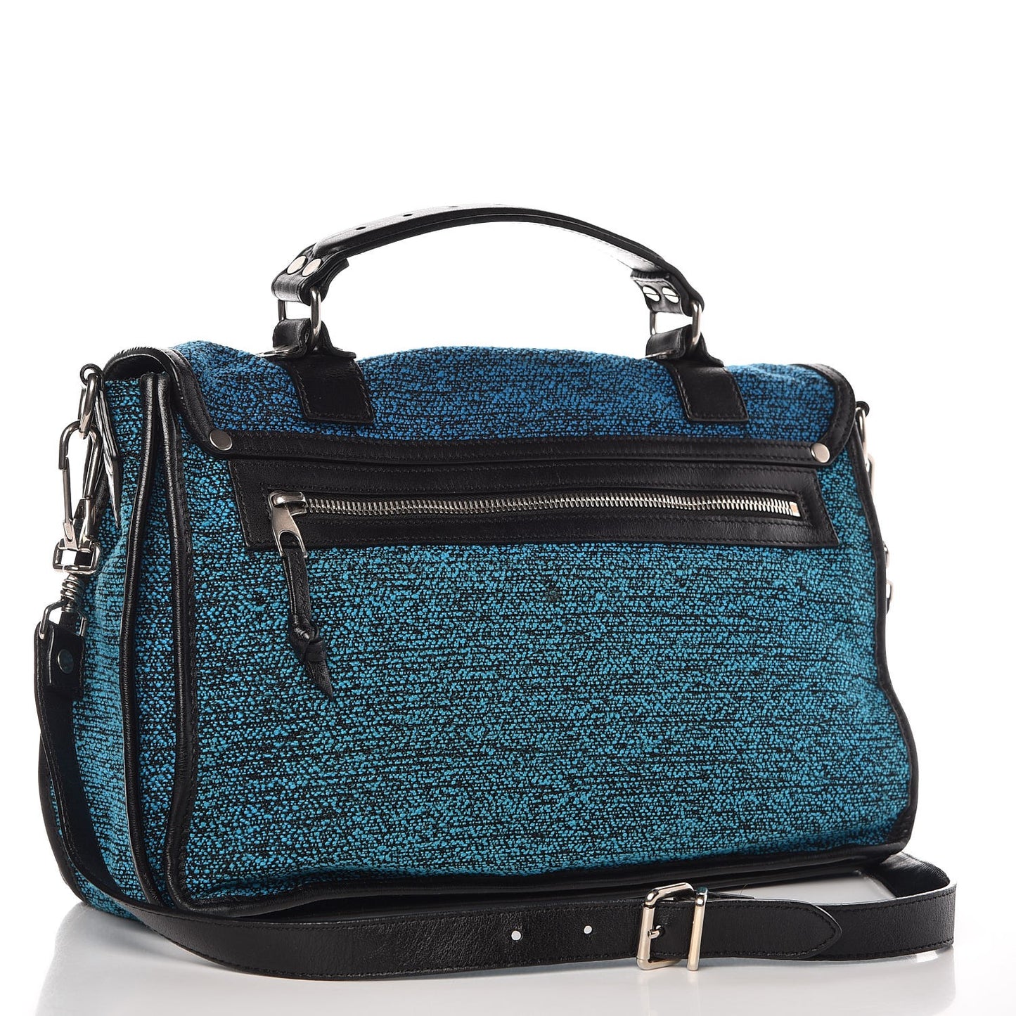 Tweed Calfskin Medium PS1 Satchel Emerald Cerulean Ocean