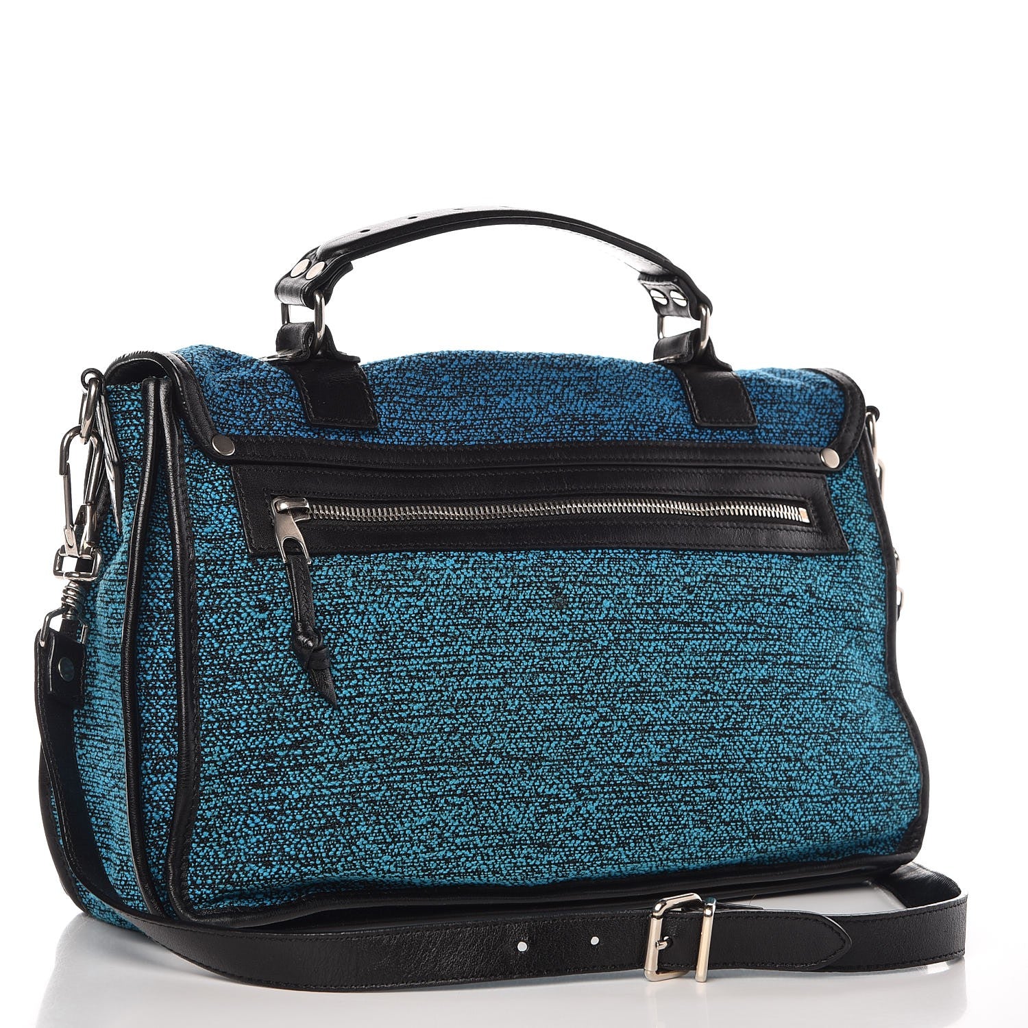 Proenza Schouler Tweed Calfskin Medium PS1 Satchel Emerald Cerulean Ocean 3 of 10