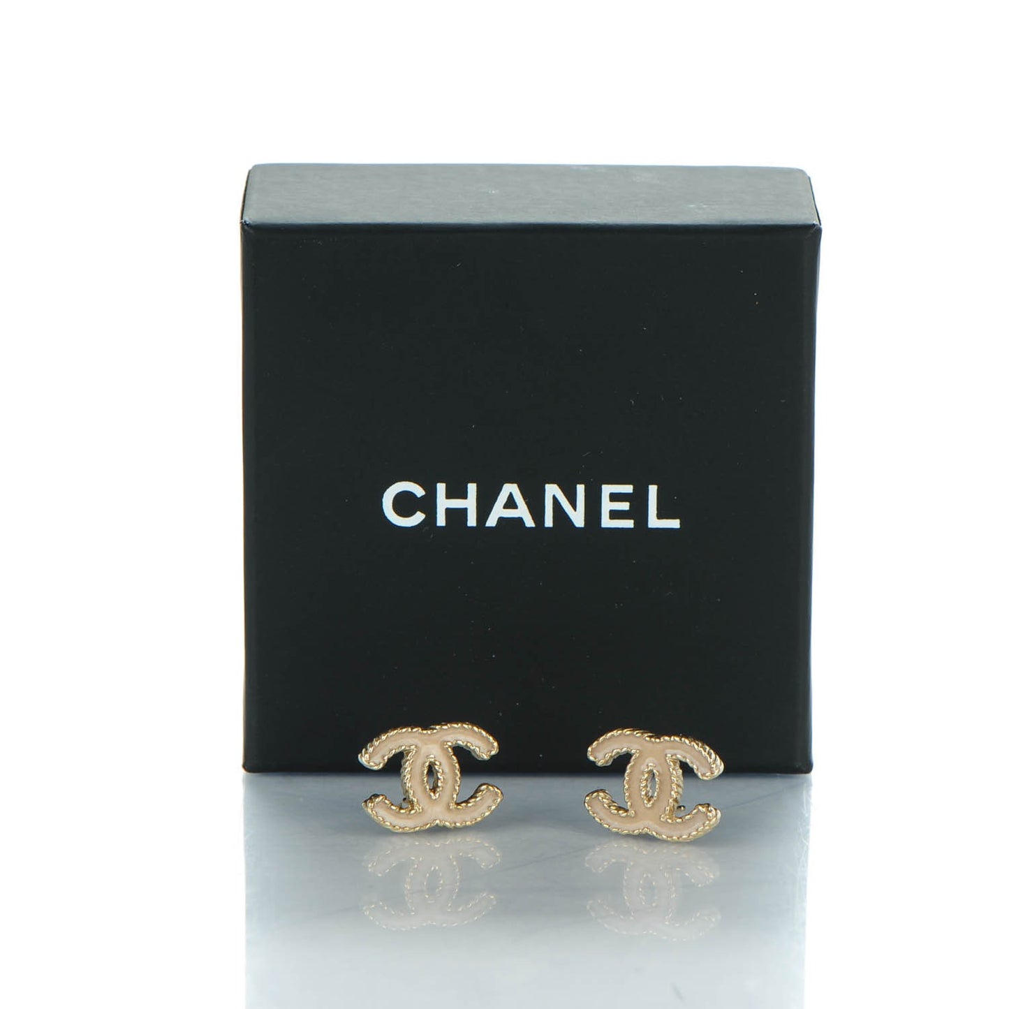 Enamel CC Earrings Beige Gold