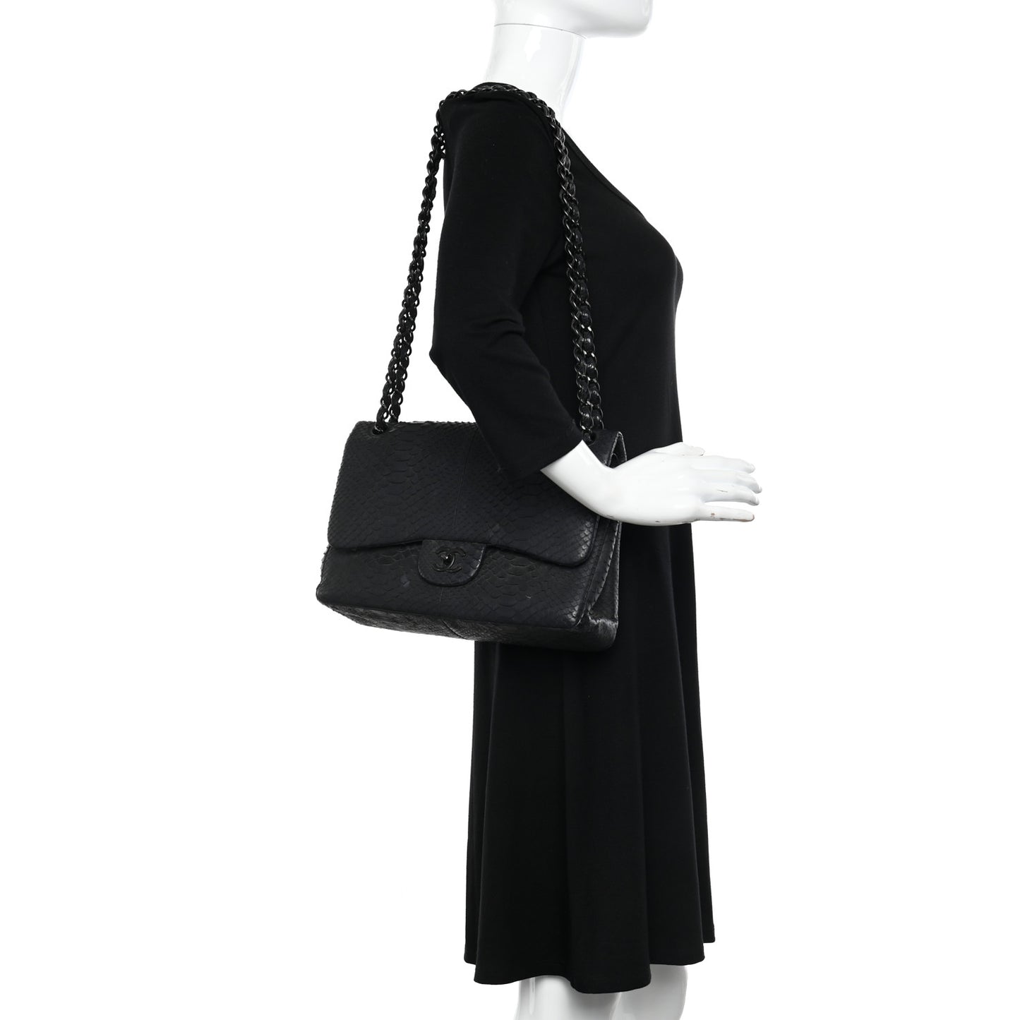 Snakeskin Jumbo Double Flap So Black