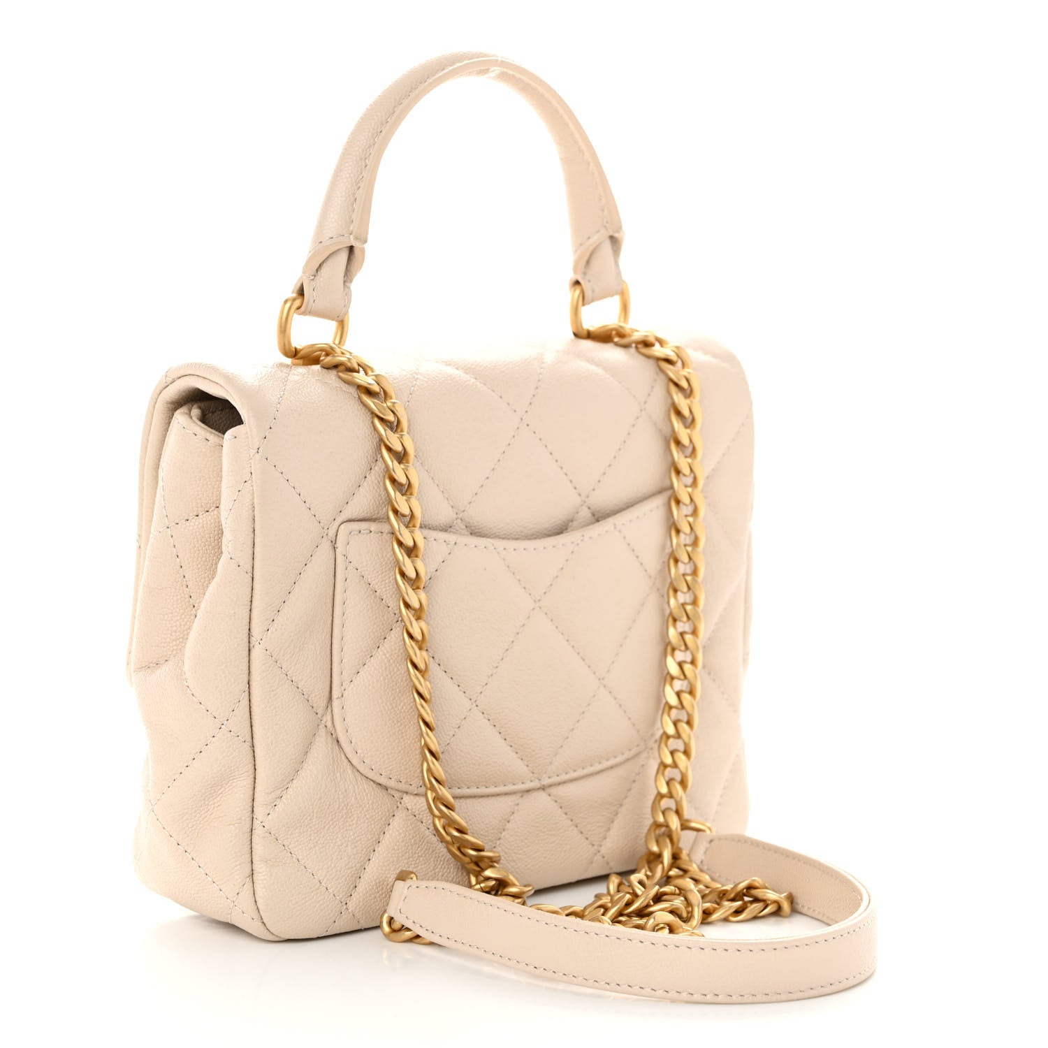 Chanel Shiny Caviar Quilted Mini Top Handle Flap Ecru 3 of 11