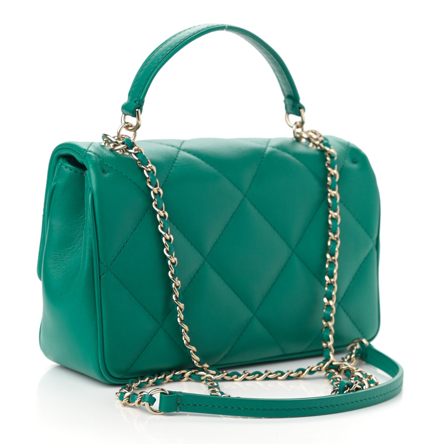 Lambskin Quilted Small Easy Carry Flap Green