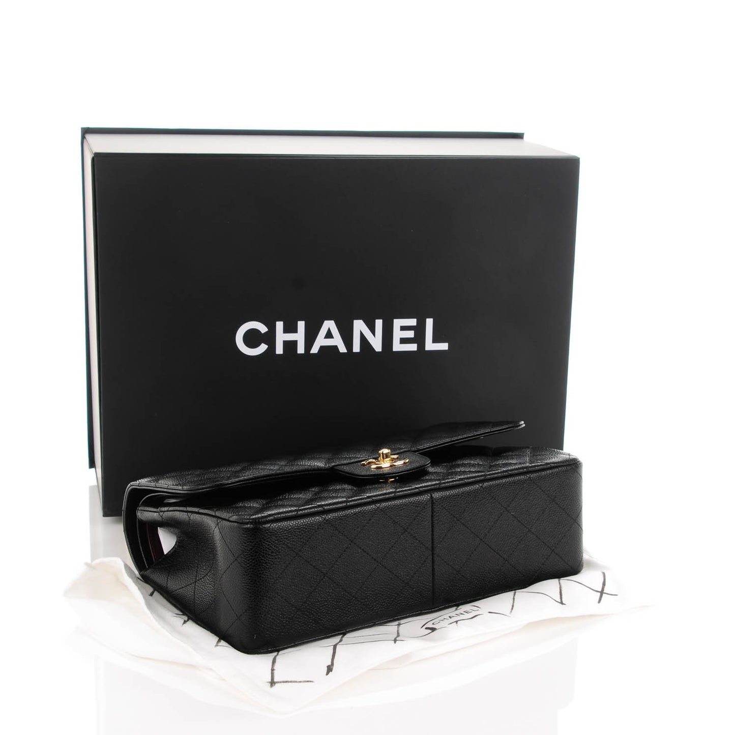 Caviar Quilted Jumbo Double Flap Black