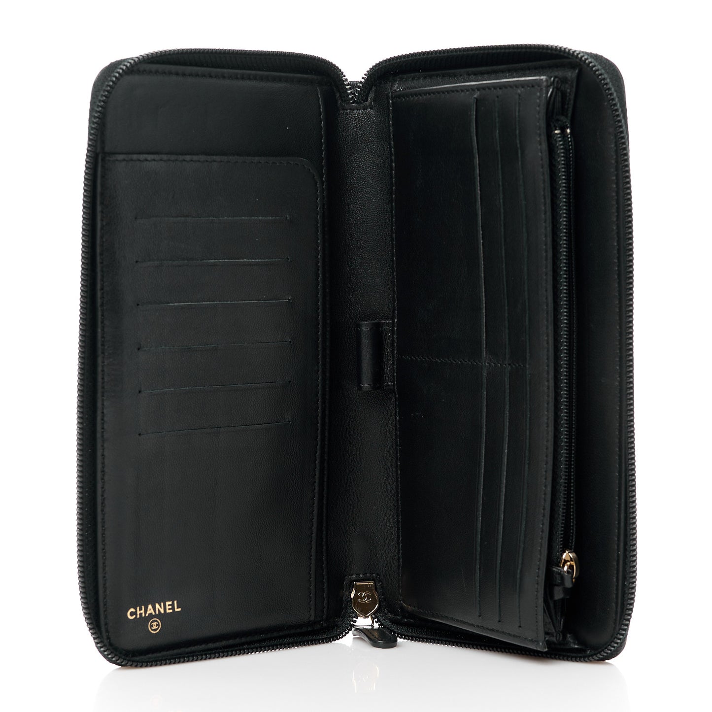 Lambskin Quilted Boy Zip Around Organizer Wallet Black