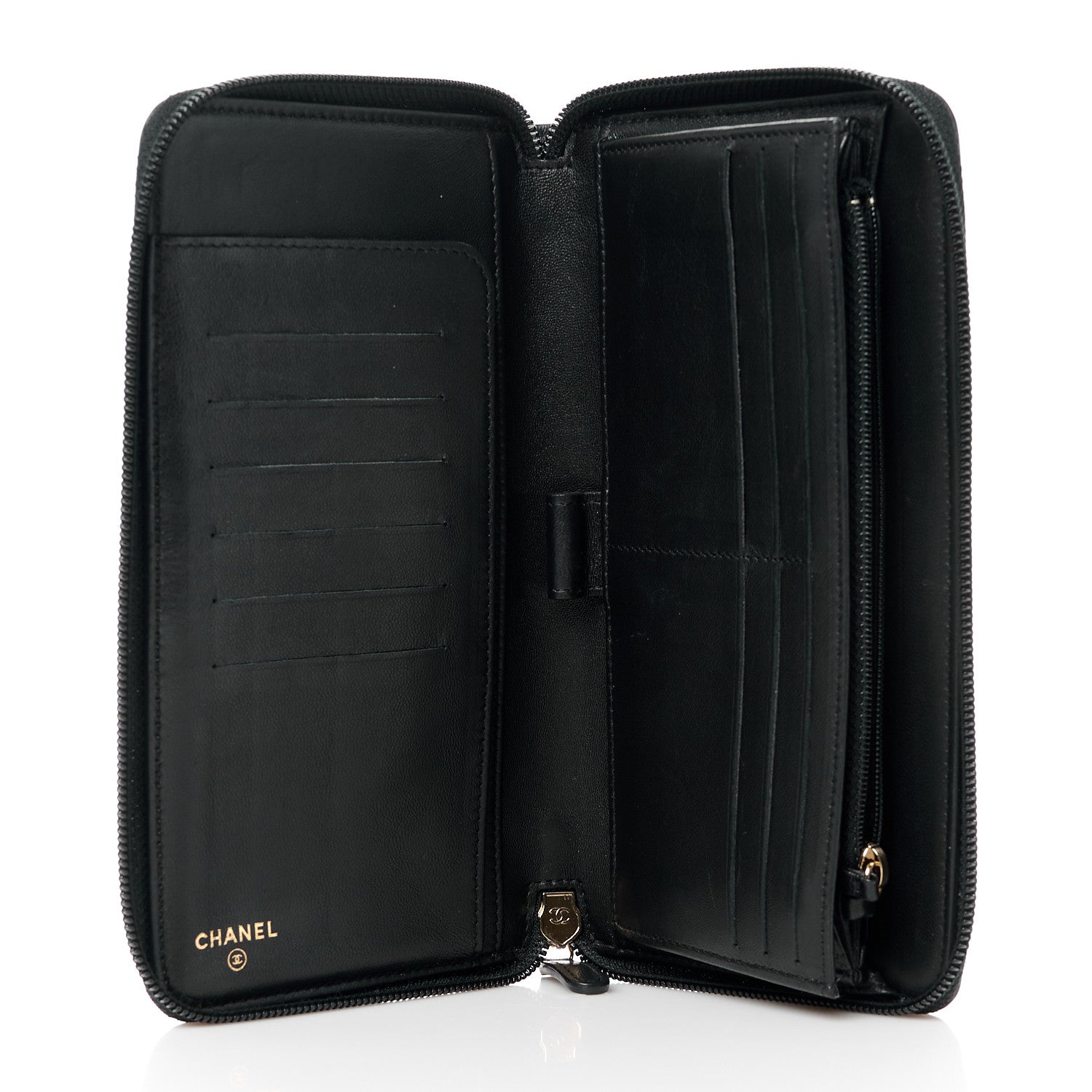 Chanel Lambskin Quilted Boy Zip Around Organizer Wallet Black 5 of 11