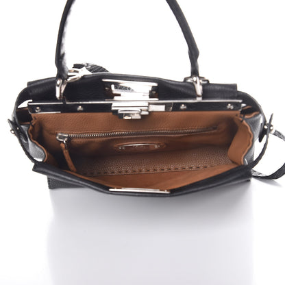 Fendi Cuoio Romano Selleria Bi-Color Medium Peekaboo Iconic Satchel Black Mou 6 of 8