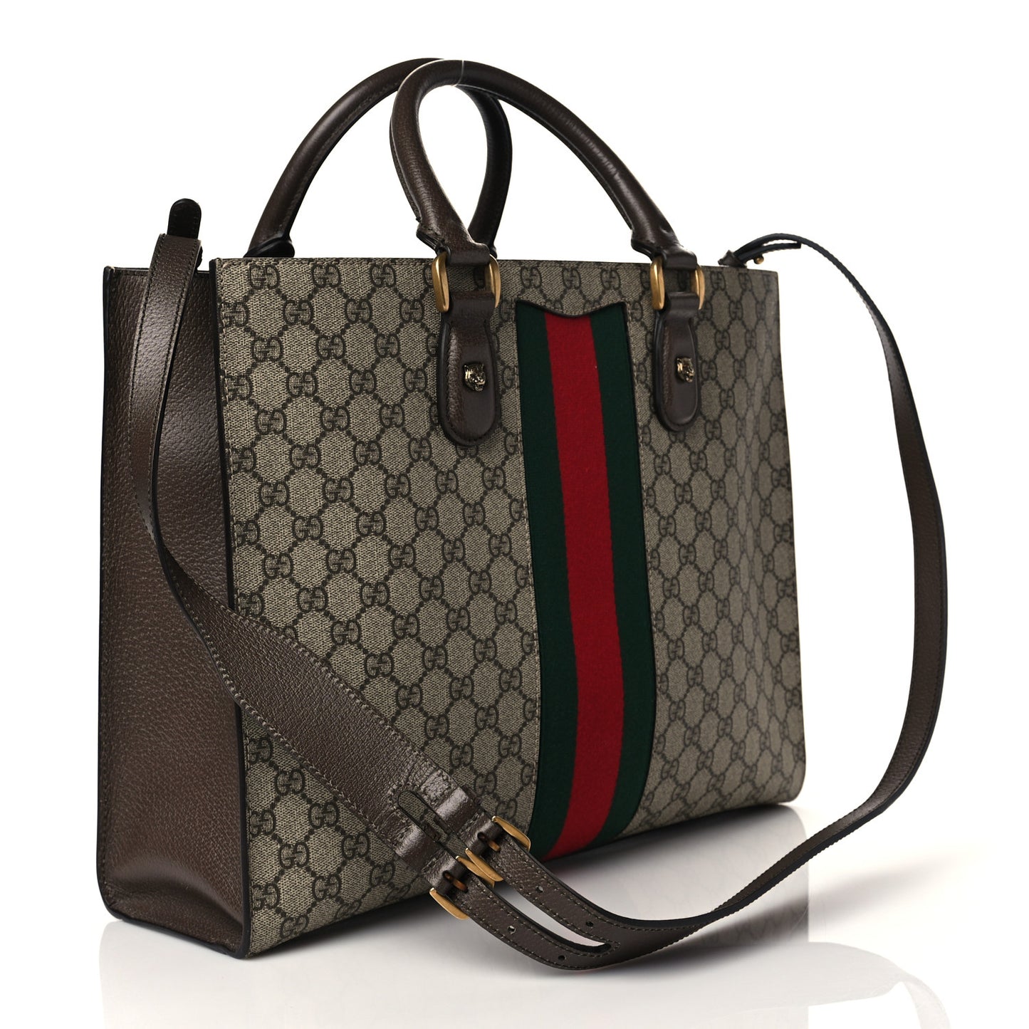 GG Supreme Monogram Web XL Animalier Top Handle Tote Brown