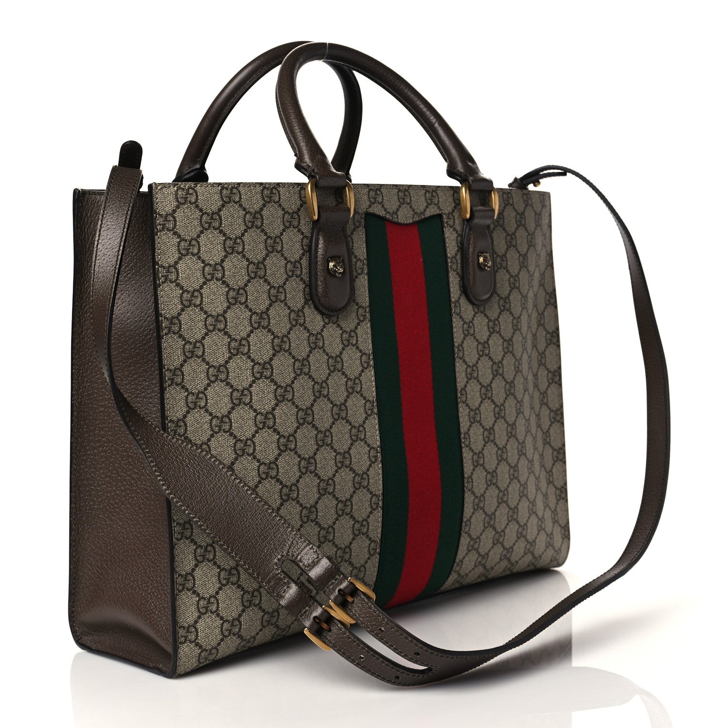 Gucci GG Supreme Monogram Web XL Animalier Top Handle Tote Brown 3 of 10