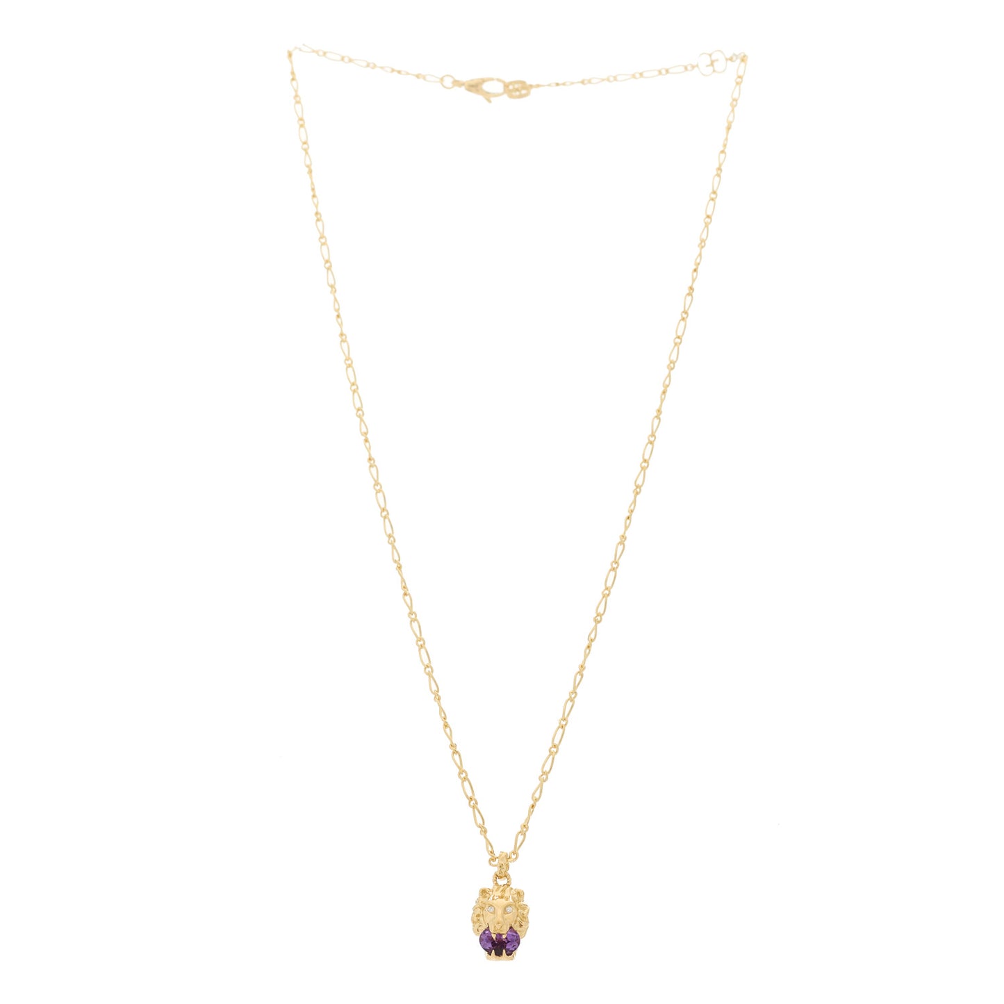 18K Yellow Gold Diamond Amethyst Lion Head Necklace