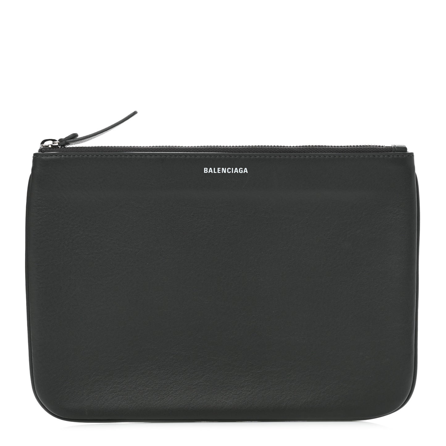 Calfskin Logo Zip Pouch Gris Fossile