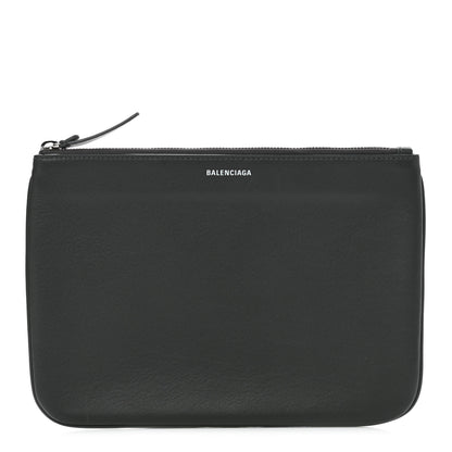 Balenciaga Calfskin Logo Zip Pouch Gris Fossile 1 of 7