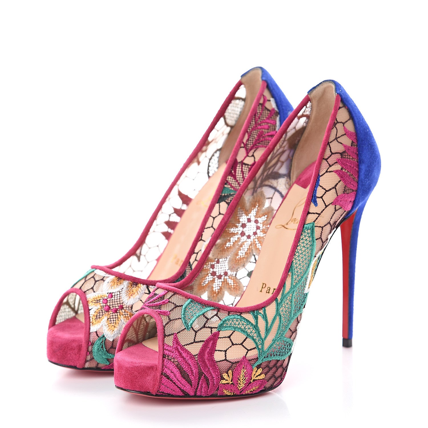Christian Louboutin Dentelle Veau Velours Floral Very Lace 120 Pumps 35 Multi 3 of 7