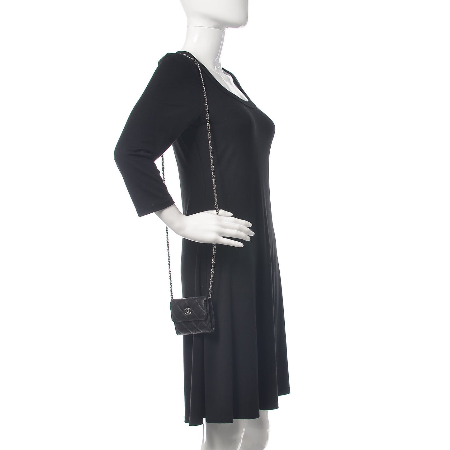 Lambskin Quilted Card Holder On Chain Black