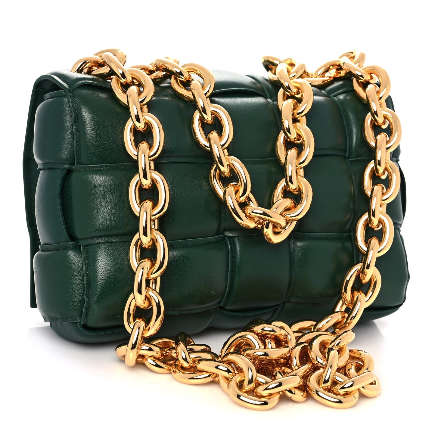 Lambskin Maxi Intreccio Padded Chain Cassette Crossbody Bag Racing Green