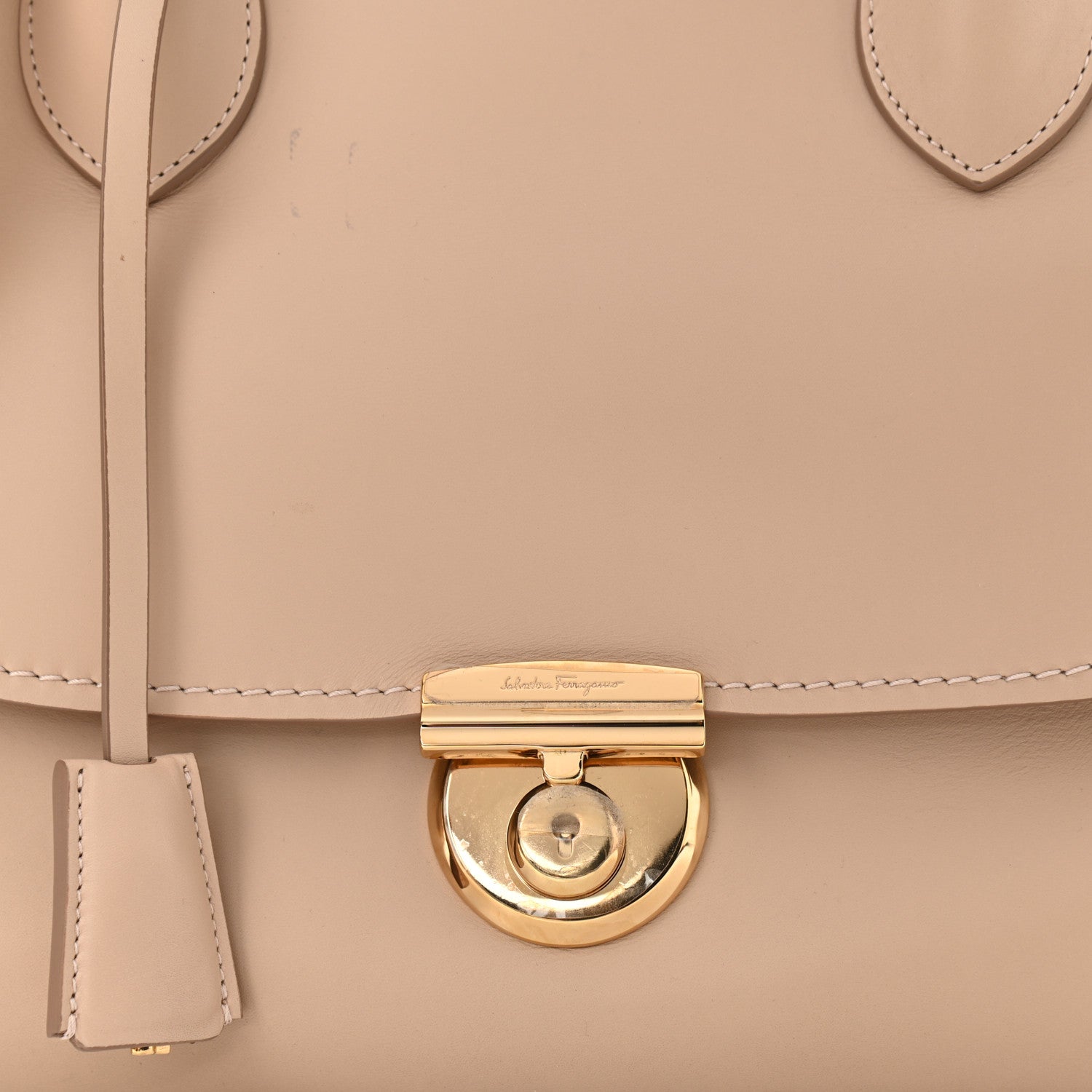 Salvatore Ferragamo Calfskin Fiamma Bag New Bisque 7 of 10