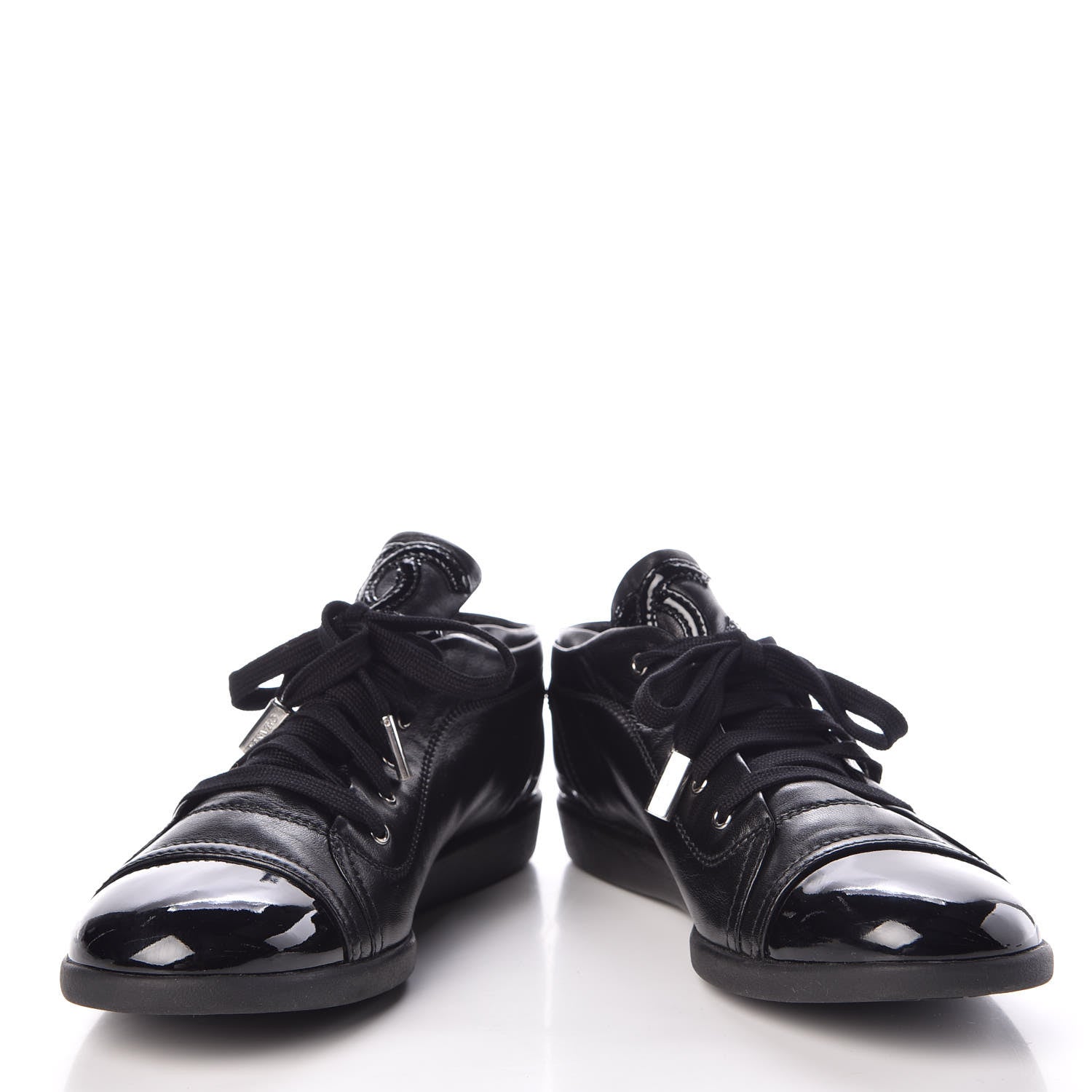 Chanel Lambskin Patent Cap Toe CC Sneakers 41 Black 5 of 9
