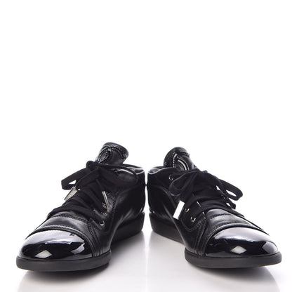 Chanel Lambskin Patent Cap Toe CC Sneakers 41 Black 5 of 9
