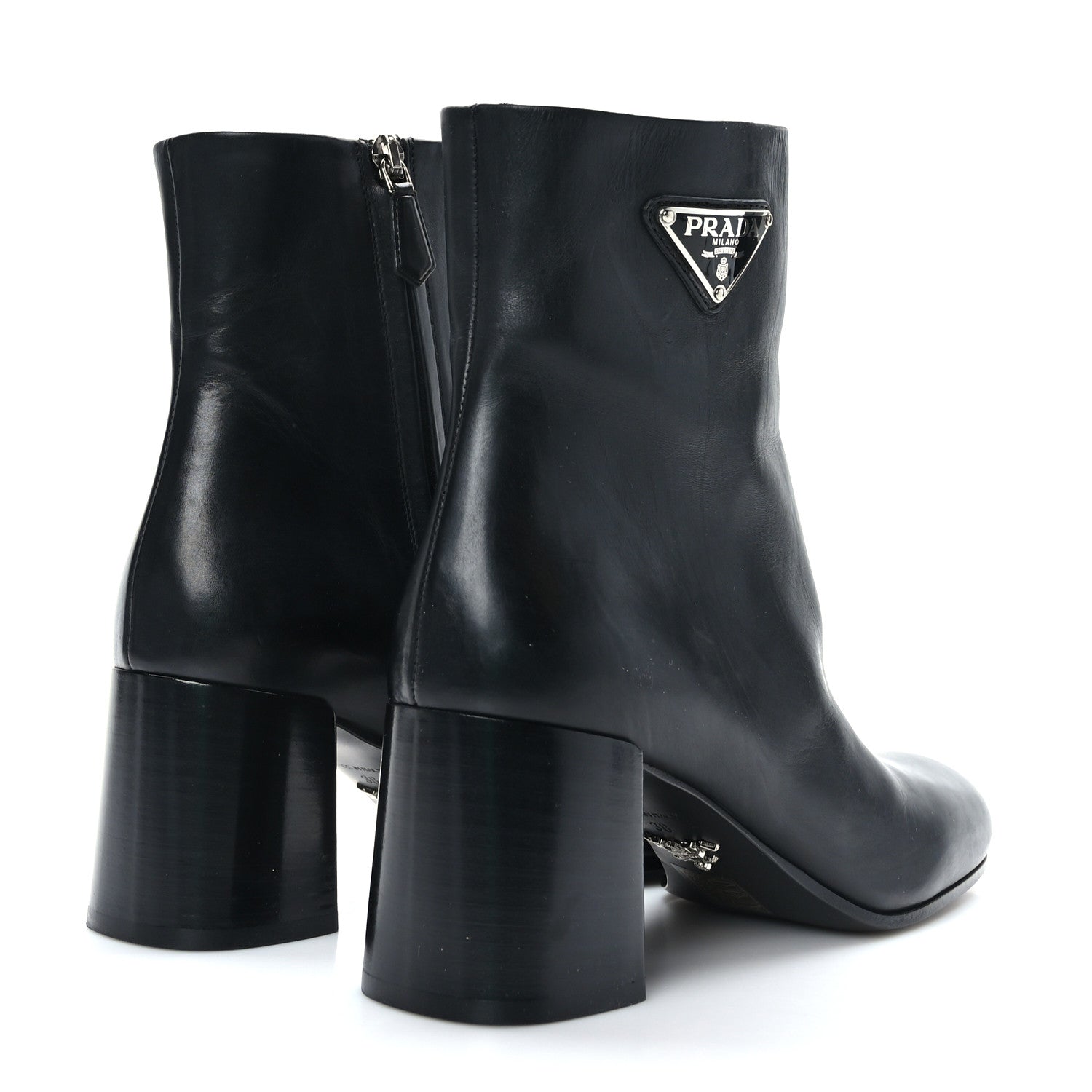 Prada Vitello Metal Triangle Logo Zip 65mm Boots 38 Black 4 of 6