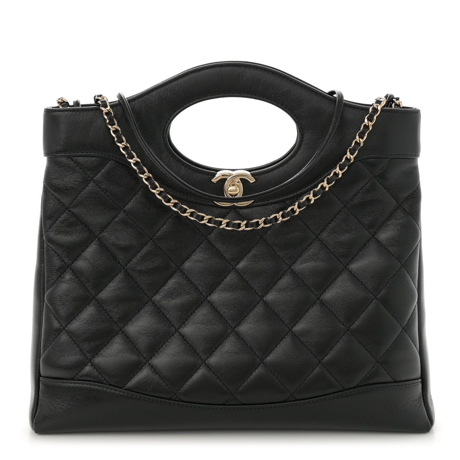 Chanel Shiny Crumpled Calfskin Quilted Small 31 Shopping Bag Black 1 of 12