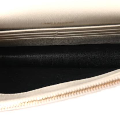 Saint Laurent Grain De Poudre Matelasse Chevron Monogram Envelope Chain Wallet Crema Soft 5 of 10