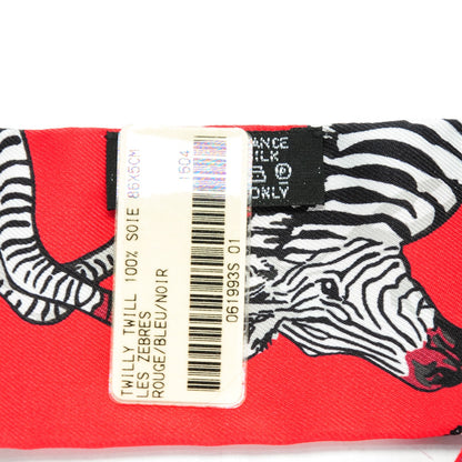 Hermes Silk Les Zebres Twilly Rouge Bleu Noir 4 of 6