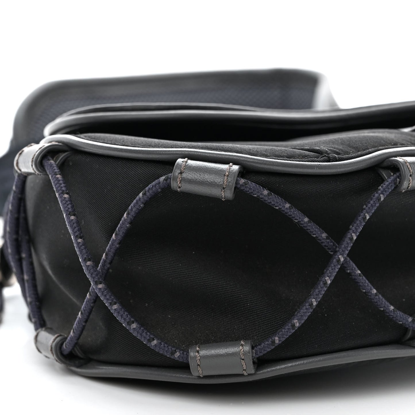 X SACAI Grained Calfskin Technical Fabric Mens Saddle Bag Black