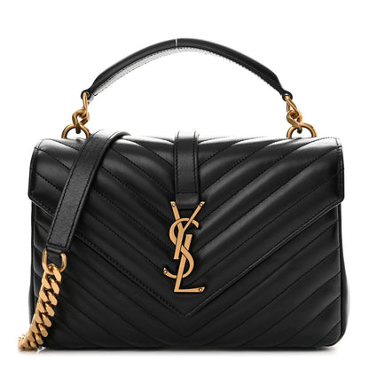 Saint Laurent Sheepskin Matelasse Chevron Monogram Medium College Bag Black 1 of 11