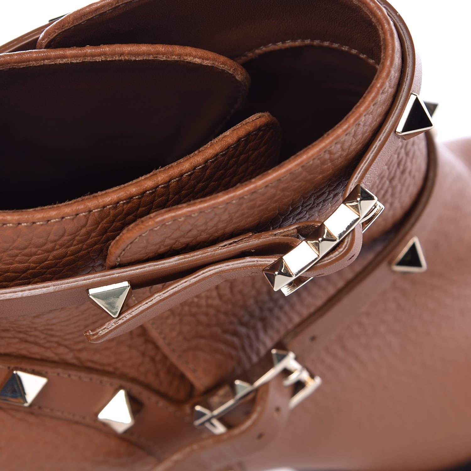 Valentino Garavani Pebbled Calfskin Rockstud Double Buckle 70mm Block Heel Ankle Boots 36.5 Light Cuir 9 of 10
