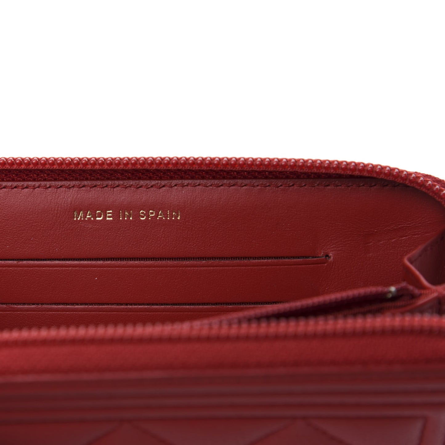 Caviar Quilted Small Boy Zip Around Wallet Dark Red