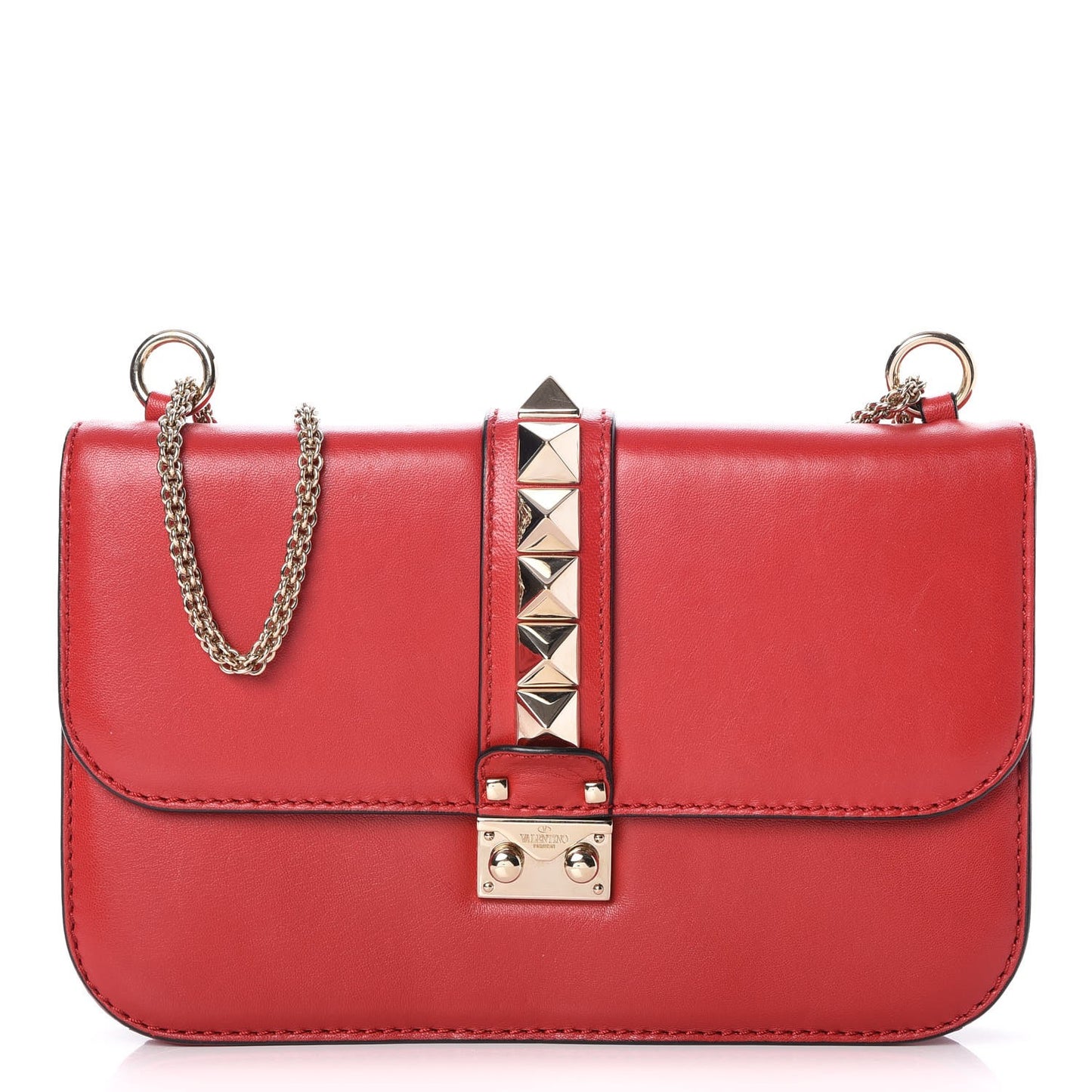 Vitello Medium Glam Lock Rockstud Flap Red
